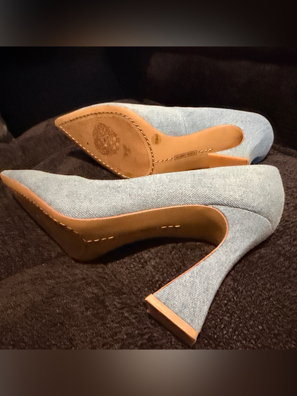 Vince Camuto Light Blue Pointed Toe Denim-Textured Pumps - Picture 3 of 4